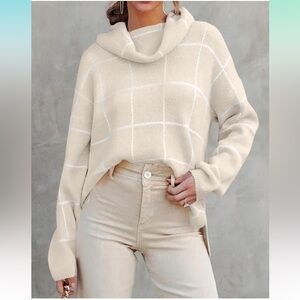 Cream Plaid Turtleneck Sweater